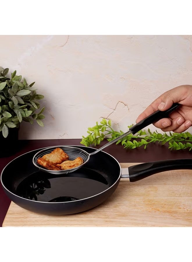 Stainless Steel Strainer Spoon, Stainless Steel Skimmer Silver With Black Handle , Noodle Draining Scoop and Multipurpose Filter Skimmer for Home Cooking, 17.5cm - Image 5